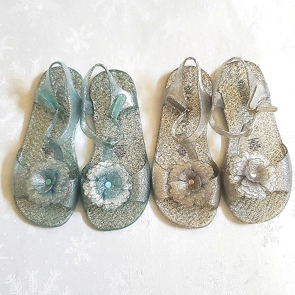 Old Navy Lot of (2) Pair Glitter Jelly Sandals Blue & Silver Toddler Girl 11 - Picture 3 of 11